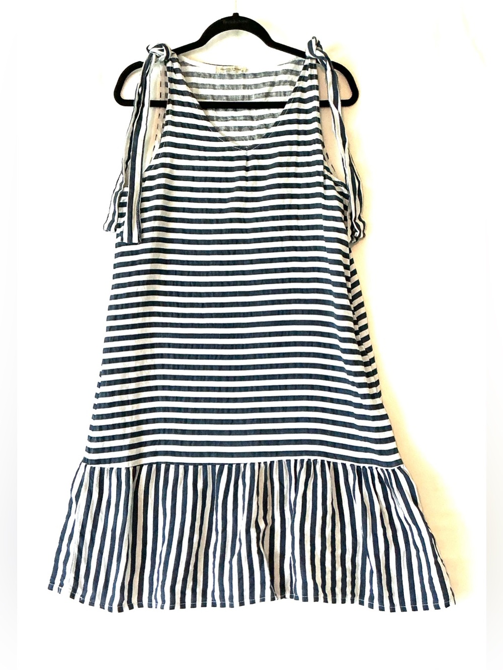 Girls Navy and White Striped Tie-Shoulder Dress